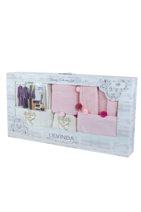 Levinda Kalpli Ponpon Çift Kişilik Kadife Aile Bornoz Seti