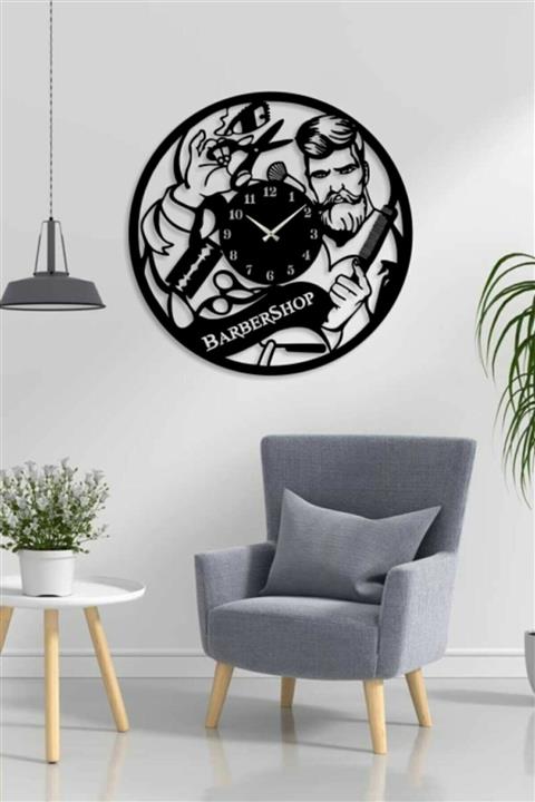 VERADİZAYN Kuaför Berber Temalı Dekoratif Ahşap Duvar Saati 40x40 Cm