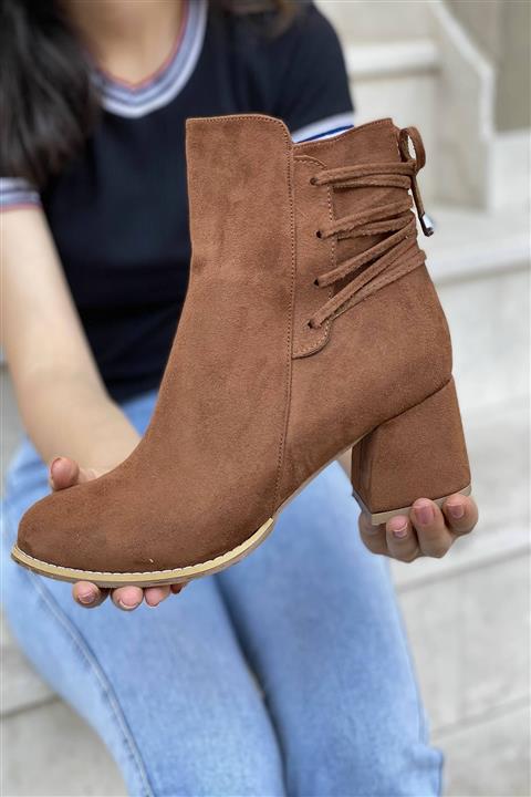 Stepsup Store Mida Shoes Taba Süet Ipli Fermuarlı Bot