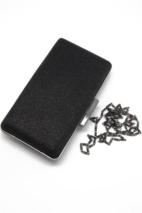 İnci Topuk Siyah Simli Abiye Çanta 0040