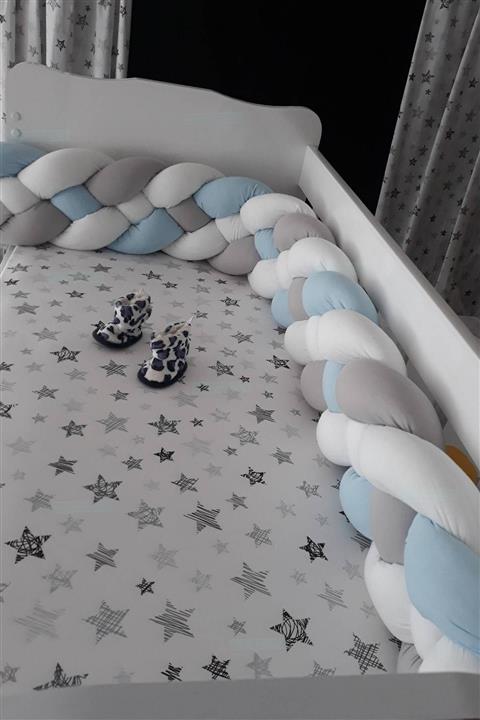 HUZURLUBEBEKLER Beşik Yan Koruyucu Bariyer 320 cm 4 Lü Örgü Yastık