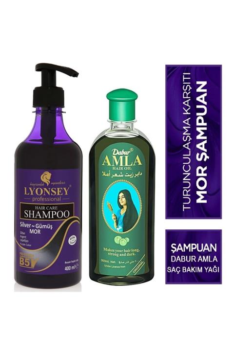 Lyonsey Silver Gümüş Mor Şampuan 400 Ml + Dabur Amla Saç Bakım Yağı 200 Ml Avantajlı Set