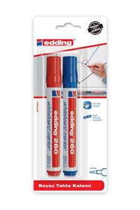 Edding 260 Beyaz Yazı Tahtası Kalemi 1.5-3mm 2 Li Kırmızı  Mavi