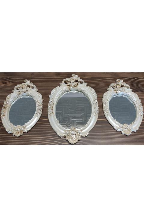 SARBUNU Nergis 3'lü Dekoratif Ayna Duvar Süsü Sedef Renk