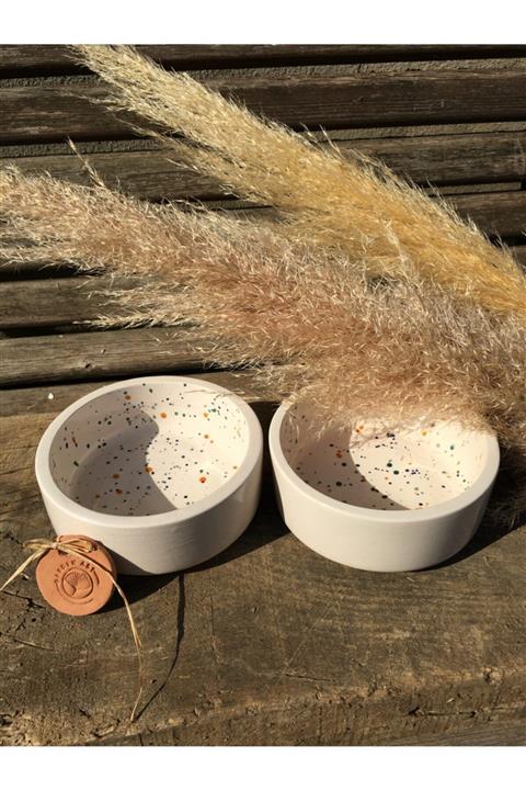 Garden Art Handmade Puantiye Detaylı Seramik Mama Kabı Seti