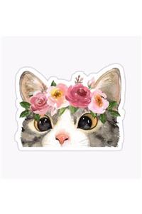 ZobarMarkt Çiçekli Kedi Defter Ajanda Planner Bullet Journal Laptop Sticker, 5 Cm