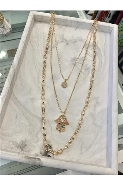 ÖZDE KARACAN 3lü Fatma Ana Eli Kolye Gold