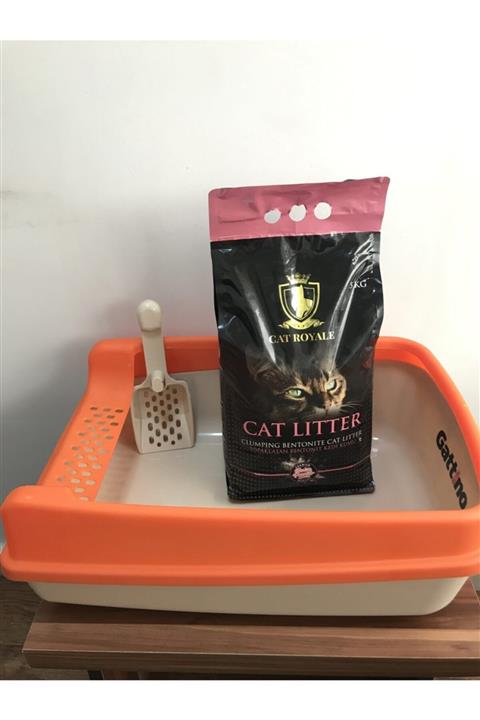 Gattino Kedi Tuvaleti Ve 5 Kg Bebek Pudrası Kokulu Kedi Kumu