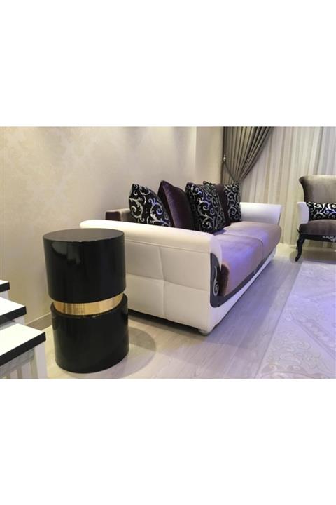 AresDecoration Bilezikli Sehpa Siyah Gold 65 Cm