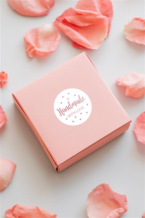Özer Store Handmade With Love Yazılı Pembe Paket Etiketi Sticker