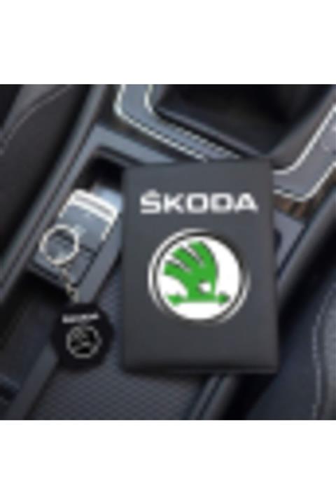 MaveraShop Özel Tasarım Skoda Logolu Siyah Ruhsat Kılıfı Ve Anahtarlık
