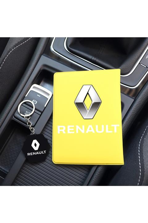 MaveraShop Özel Tasarım Renault Logolu Sarı Ruhsat Kılıfı Ve Anahtarlık