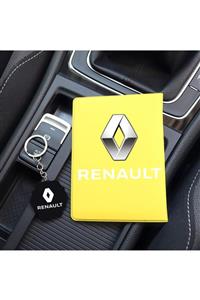 MaveraShop Özel Tasarım Renault Logolu Sarı Ruhsat Kılıfı Ve Anahtarlık