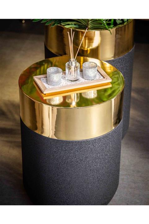 AresDecoration Darbuka Sehpa Siyah Gold 60cm