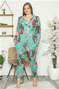 Biriz Moda Kadın Pamuklu Cepli Uzun Kol Büyük Beden Pijama Takım 202049