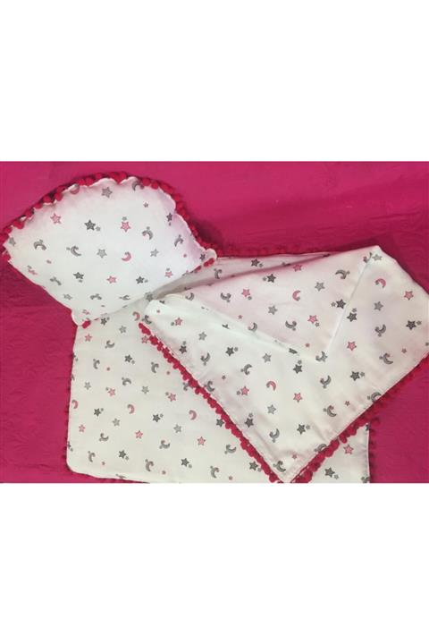 AYDIN ÇEYİZ Müslin Kumaş Battaniyeli Alt Açma Set Fuşya Ponponlu