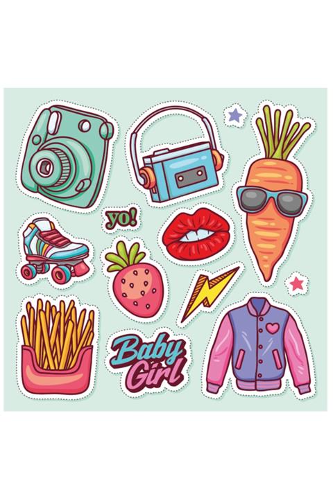 Ünsal Desing Havuç-çilek-polar-patates-dudak-paten-instax-mp3 Çalar Stickerları