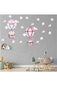 KT Decor Uçan Sevimli Ayıcık-fil-kuşlar Ve Yıldızlar El Çizimi Dev Çocuk Odası Duvar Sticker