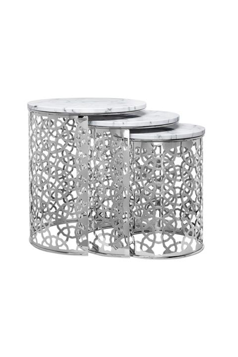 BİEV Selçuklu Beyaz Rengi 3'lü Zigon Metal Sehpa