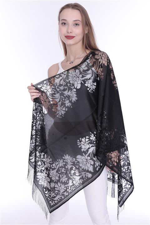 Keen Lace Dantel Fular Şal Siyah Floral