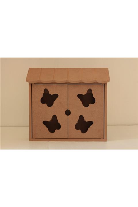 Hobi Evim Ham Ahşap Kelebek Desenli Anahtarlık