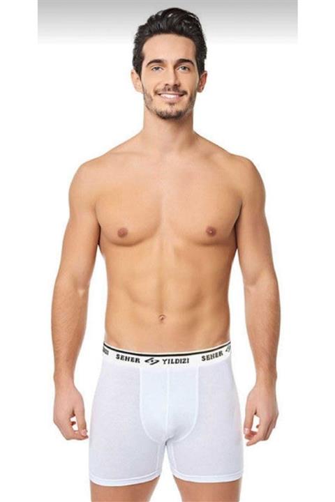 Seher Yıldızı Paket Erkek Beyaz Likralı Pamuklu Boxer 0060 6lı