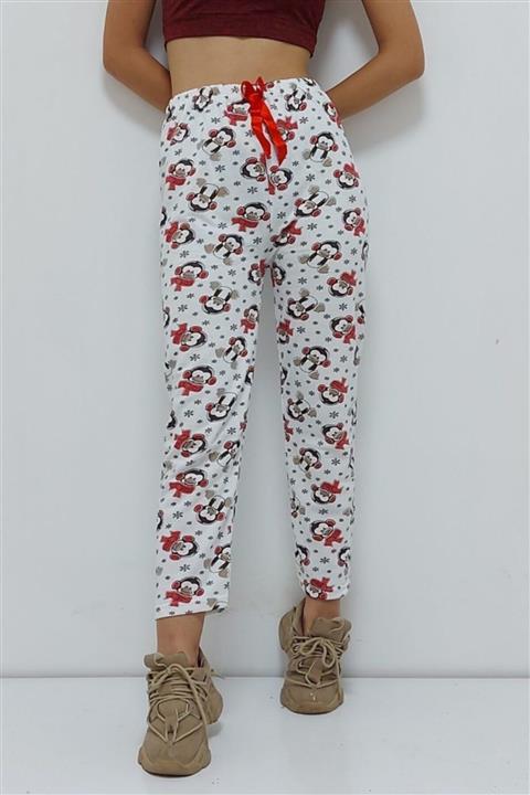 ZAVANSA Desenli Içi Pamuklu Pijama Altı Beyaz