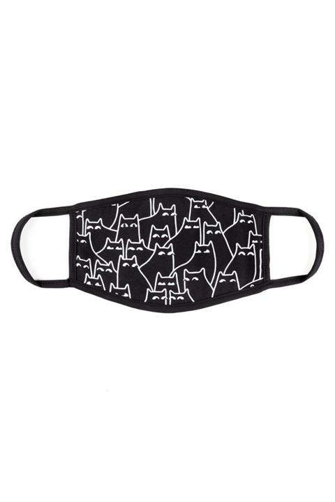 StüdyoÜmitTişört Kara Kediler Black Cats %100 Pamuklu Siyah Penye Kumaş Yıkanabilir Maske B095-661s