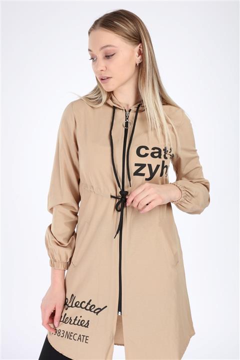 Vivoon Kadın Vizon Kapüşonlu Baskılı Yağmurluk