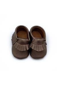 furomebebe Kız Bebek Parlak Bakır Kahve El Yapımı Püsküllü Makosen Ayakkabı