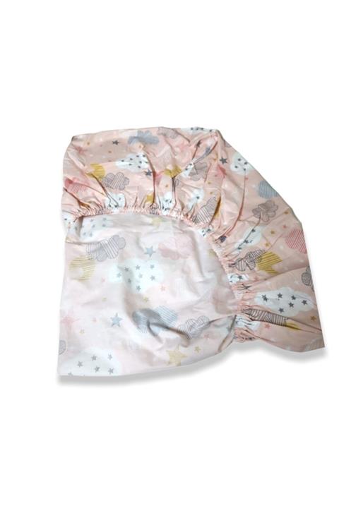Bebek Özel Pamuk Bebek ve Çocuk Lastikli Çarşaf 80x160 Somon Ay Yıldız Desenli