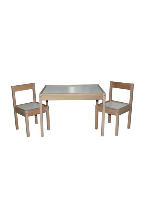 TOTİTİ Çocuk Oyun Yazı Tahtalı Masa Sandalye Takımı Doğal Ahşap 1 Masa 2 Sandalye