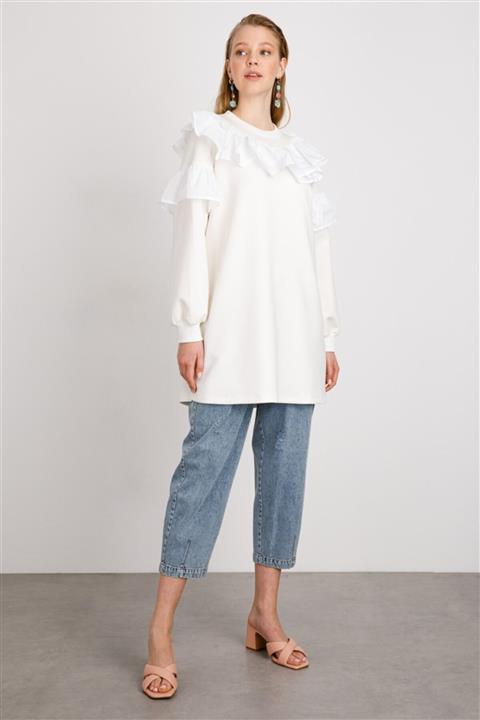 Ghisa Kadın Ekru Fırfırlı Tunik