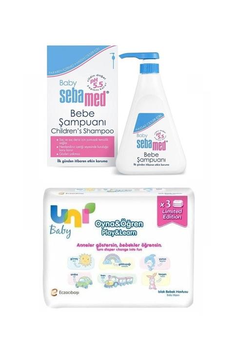 Uni Baby Islak Bebek Havlusu 3 Lü Set+göz Yakmayan Bebek Şampuanı 500 Ml