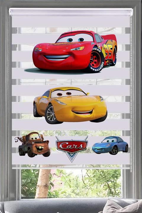 Lotus Şimşek Mcqueen Desenli Zebra Perde - Çocuk Odası - Cars