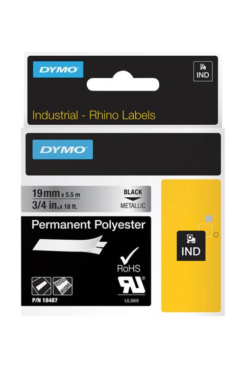 Dymo Rhinopro Sabit Polyester Şerit 19Mmx5.5Mt Gri-Siyah 18487  /