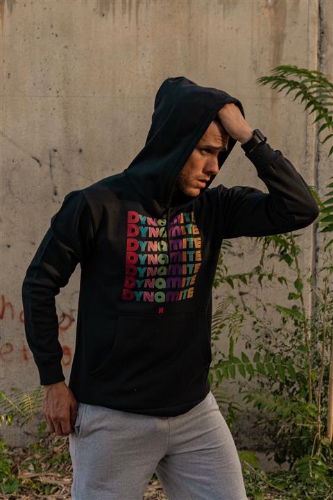 Black Sokak Erkek Siyah Dynamite Baskılı Kapşonlu Sweatshirt