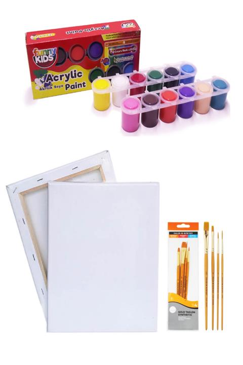 GLANCE Rich Funny Kids 25 Ml Akrilik 12 Li Set 35x50 Tuval Daller Rowney 4'lü Fırça Seti