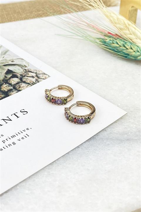 Çlk Accessories Özel Seri Kare Taşlı Küçük Halka Küpe Trküpe3851 B33503