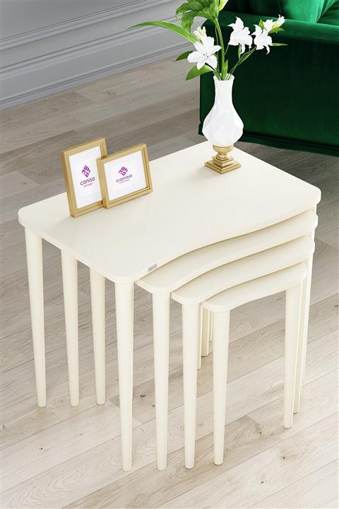 Canisa Concept Kuğu Serisi Mdf 4 Lü Zigon Sehpa Takımı Krem/ Krem