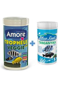 AMORE Tropheus Veggie 1000ml + Bluefeel Tanganyika Chips 250 ml Kutu