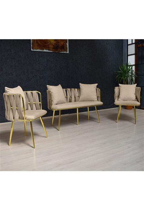 Olinpa Metal Cafe Balkon Mutfak Koltuk Takımı Ivy Çay Seti 2+1+1