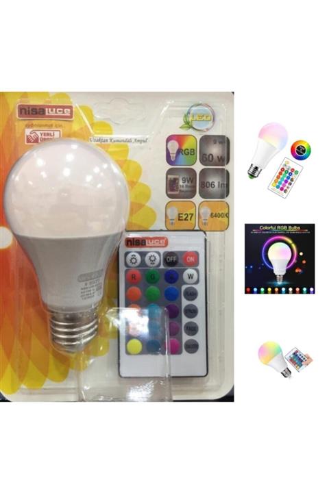 ekopazar Rgb Led Ampul 16 Renkli 9w 806 Lm 6400 K Yüksek Lümen Beyaz Işık Uzaktan Kumandalı