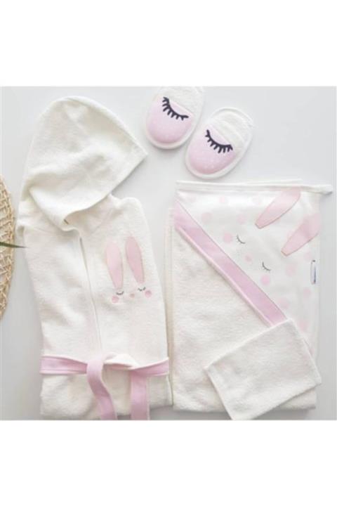 Miniworld Kız Bebek Pembe Havlu Bornoz Seti