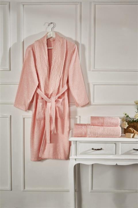 İpekçe Home Unisex Pudra Güpürlü 3'lü Bornoz Seti