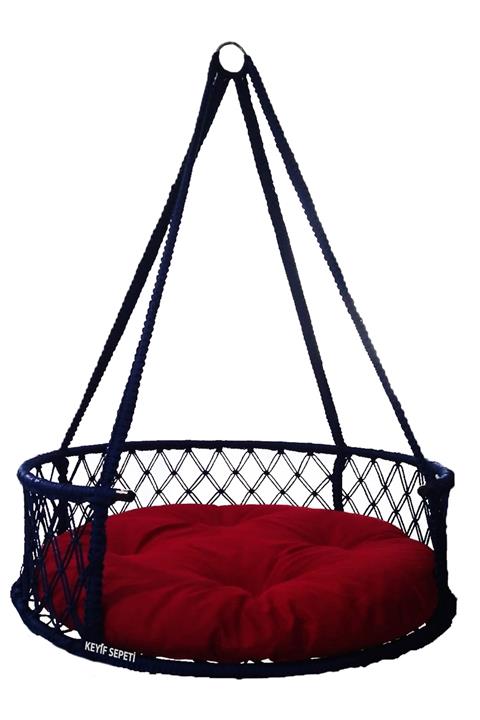 KEYİF SEPETİ 60'lik Davul Salıncak ( Lacivert ) Kırmızı Minderli