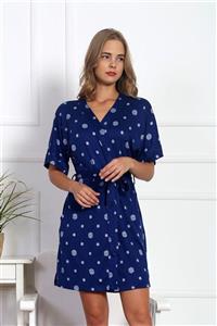 VİENETTA Kadın Indigo Polyester 3/4 Kol Normal Beden Sabahlık Takım