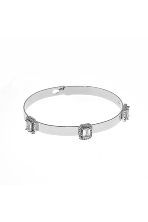 Monemel Baget Antraj Üç Taş Bilezik (gümüş Üzeri Beyaz Altın Kaplama)