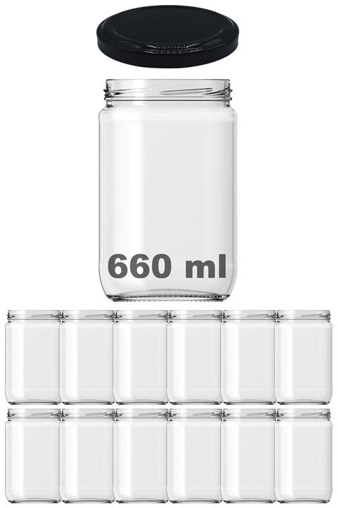 Afracam 660 Ml Metal Siyah Kapaklı Şeffaf Cam Kavanoz Konserve 12 Adet