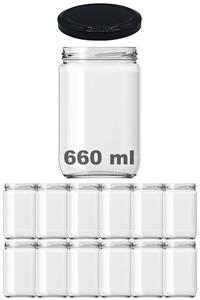 Afracam 660 Ml Metal Siyah Kapaklı Şeffaf Cam Kavanoz Konserve 12 Adet